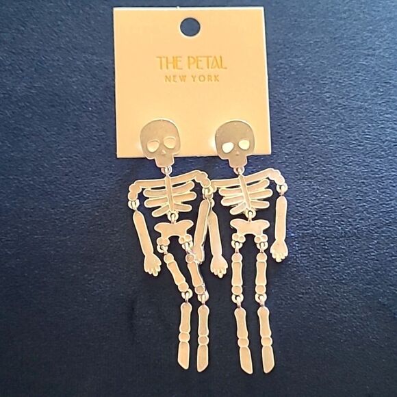 5" Skeleton Earrings Silver Speckled Moving Limbs - Picture 1 of 9